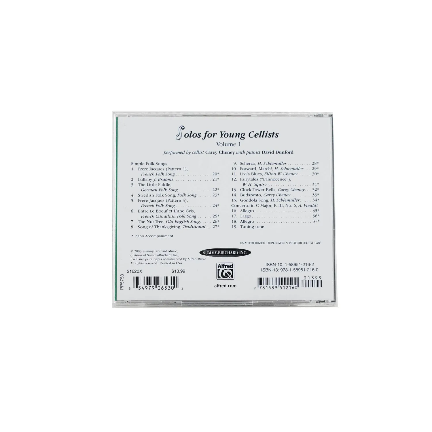 Solos for Young Cellists Volume 1 CD Cello Carey Cheney