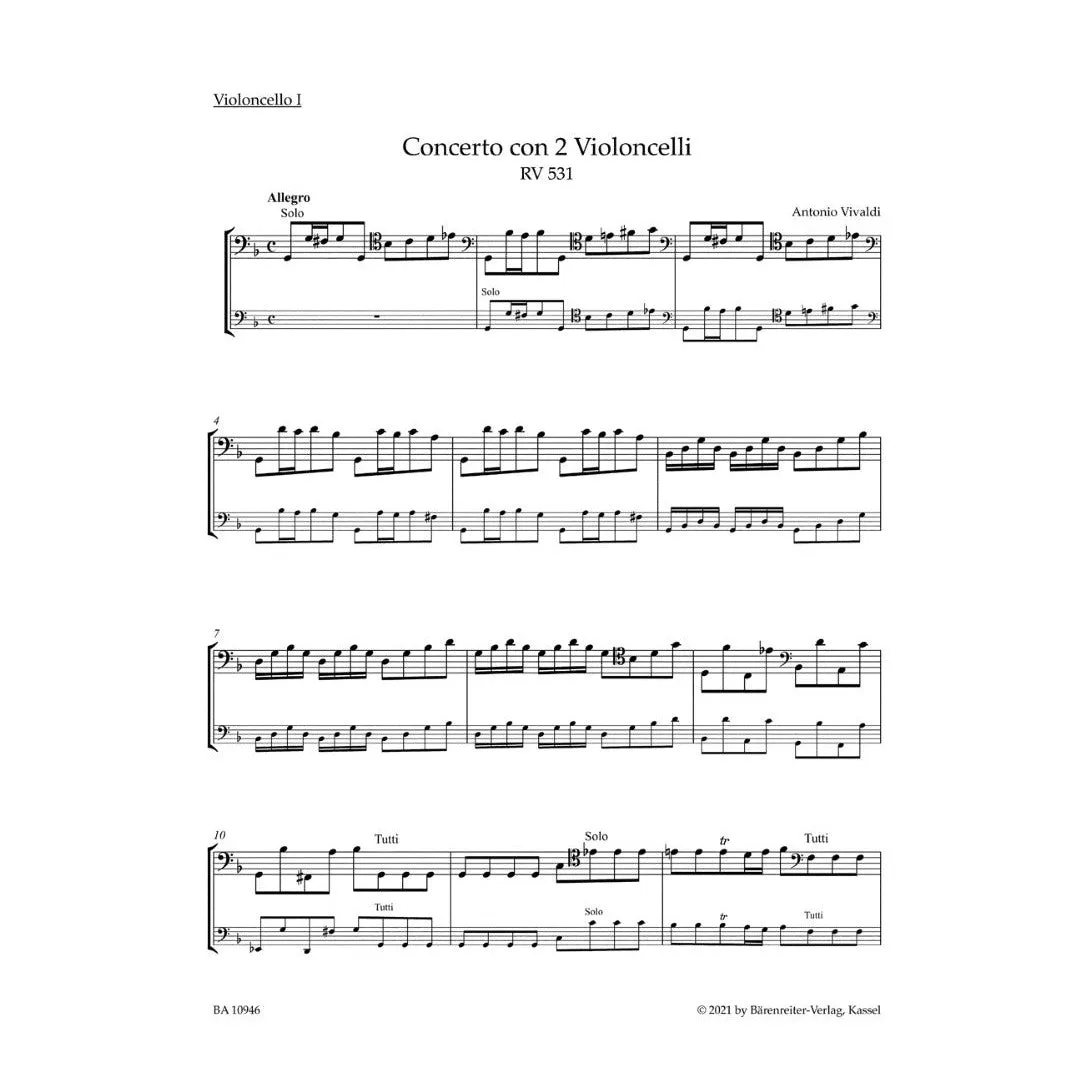 Bärenreiter Vivaldi Konzert RV 531 Cello g-Moll Noten
