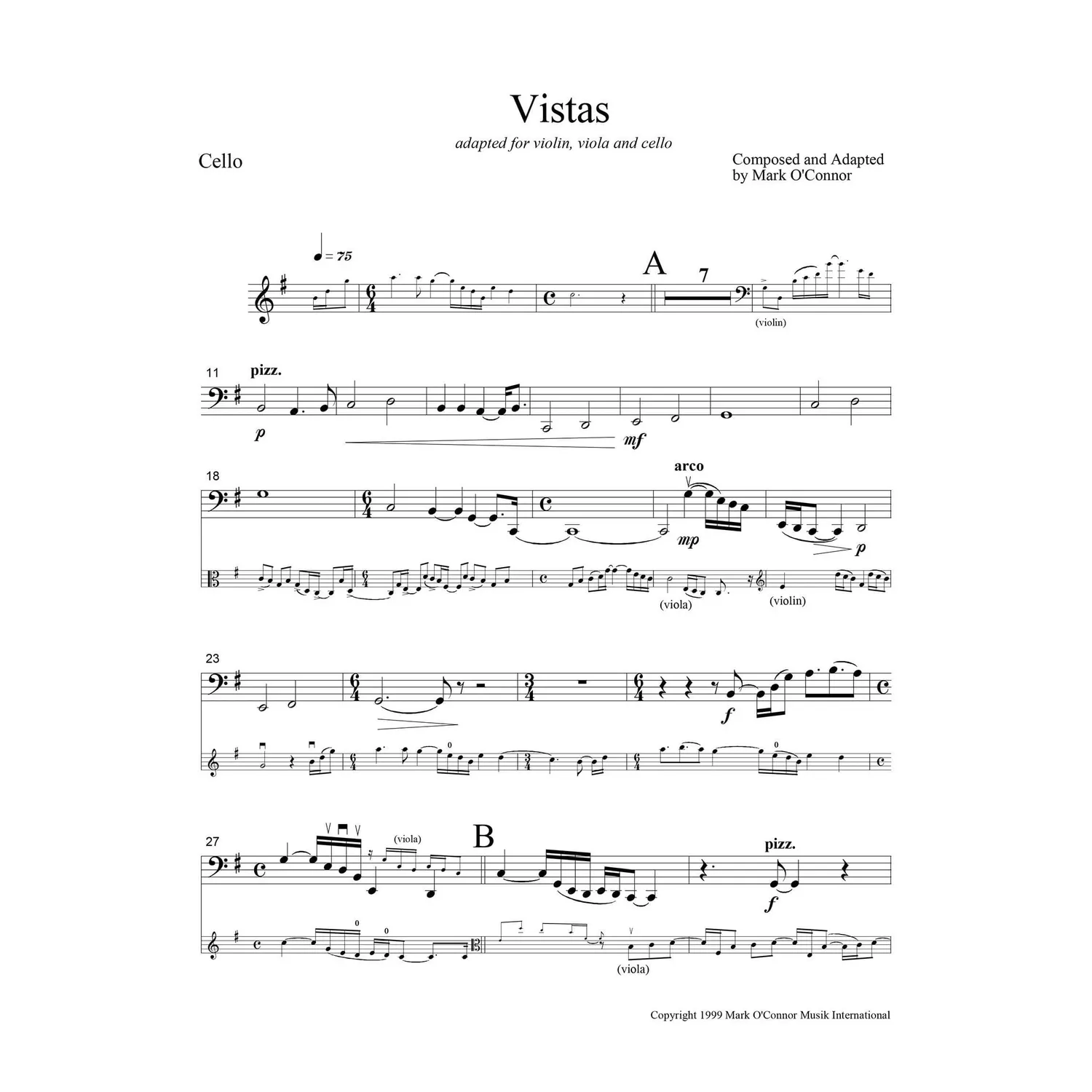 Mark O'Connor Vistas Cello-Noten Download Streichtrio
