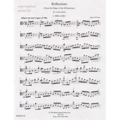Amy Barlowe Reflections Bratschennoten Solo Viola Solo