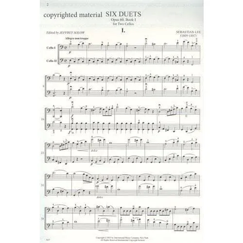 Lee Six Duets Op 60 Vol 1 Cello Noten Duo