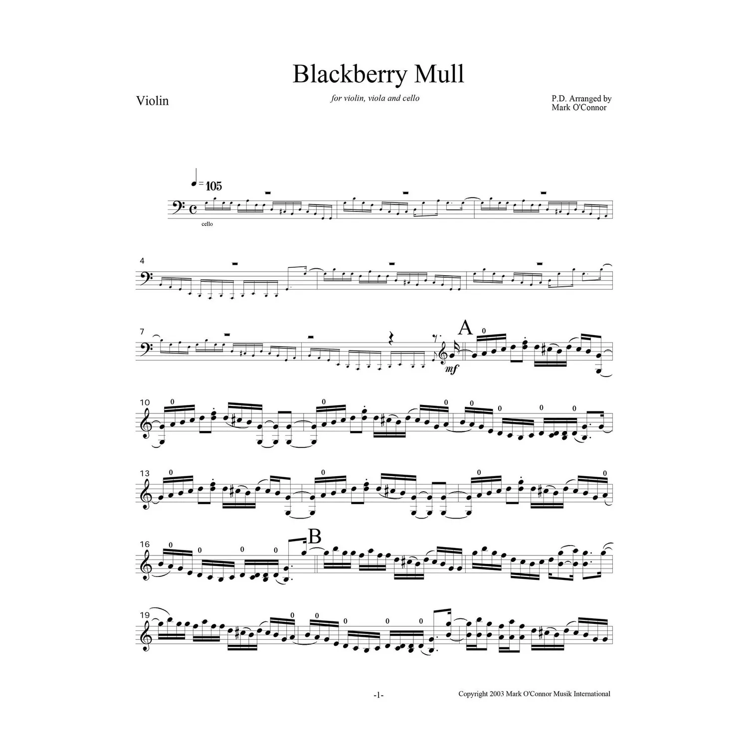Mark O'Connor Blackberry Mull Noten Download Violine Viola Cello