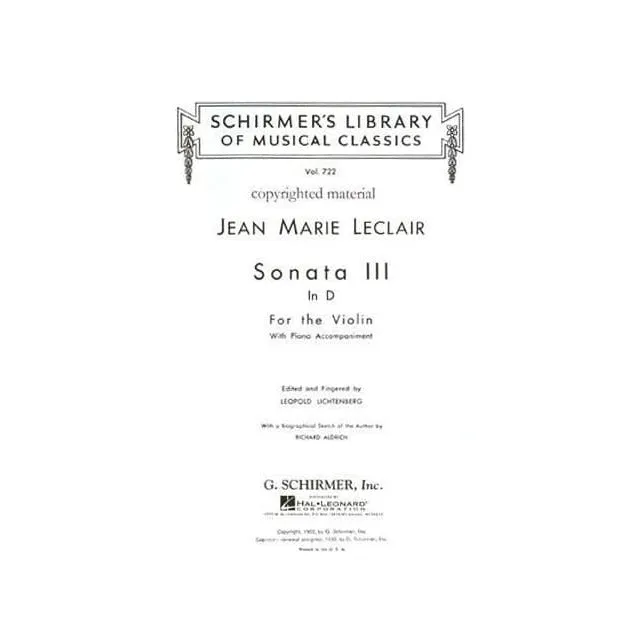 Schirmer Leclair Sonate D-Dur Op 9 Nr 3 Violine Klavier