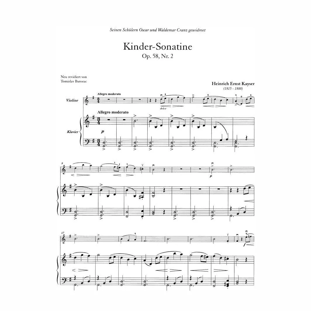 Ice-Land Kayser Op. 58 Nr. 2 Noten Violine Klavier