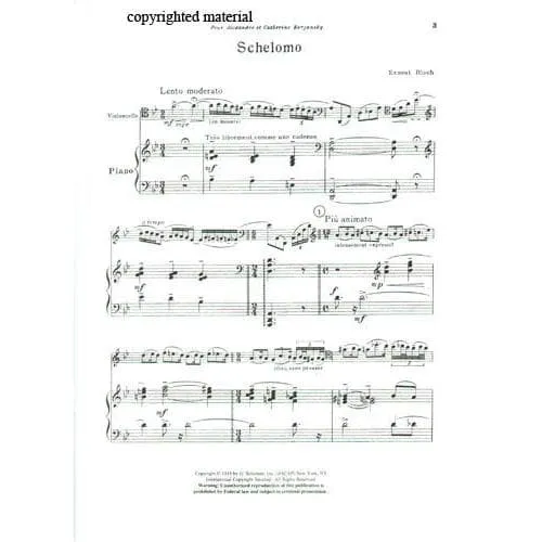 Schirmer Bloch Schelomo Rhapsodie Cellonoten Cello Klavier