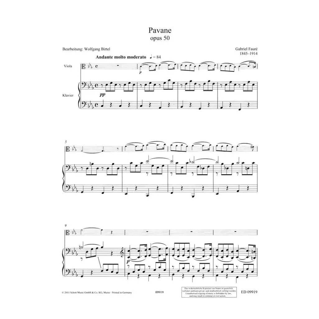 Fauré Pavane Op.50 Noten Viola Klavier Schott Birtel