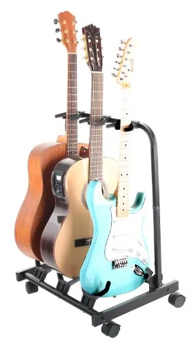 Rocktile Multistand 3-fach Gitarrenständer Rollen klappbar