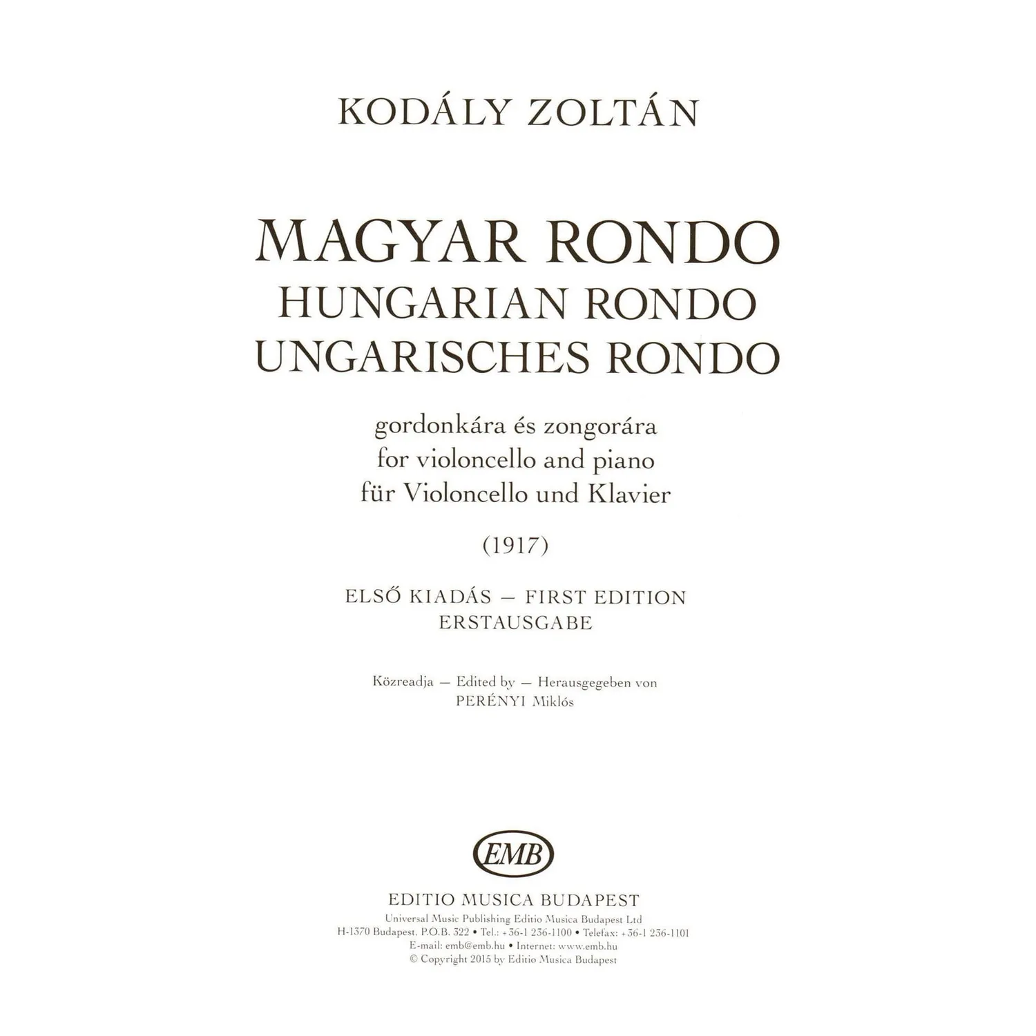 Kodaly Hungarian Rondo Cellonoten mit Klavier