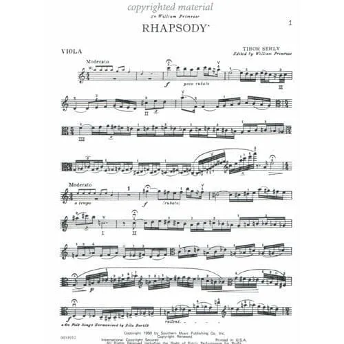 Peer Music Serly Rhapsody Viola Orchester Noten Stimme