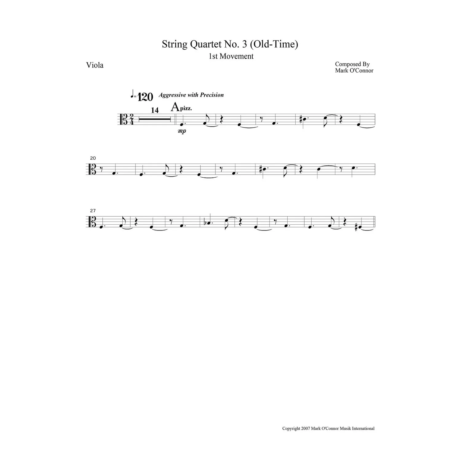 Shar Music O'Connor Quartett Nr. 3 Old-Time Noten Viola Download