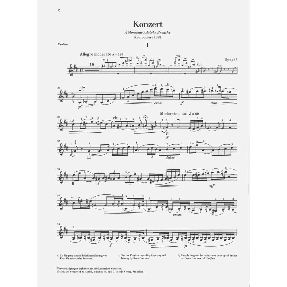 Henle Tschaikowsky Op.35 D-Dur Noten Violine Klavier