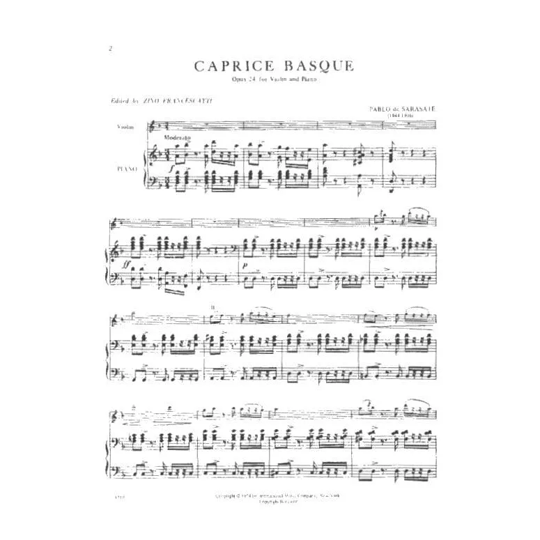 International Sarasate Caprice Basque Op24 Violine Klavier Noten