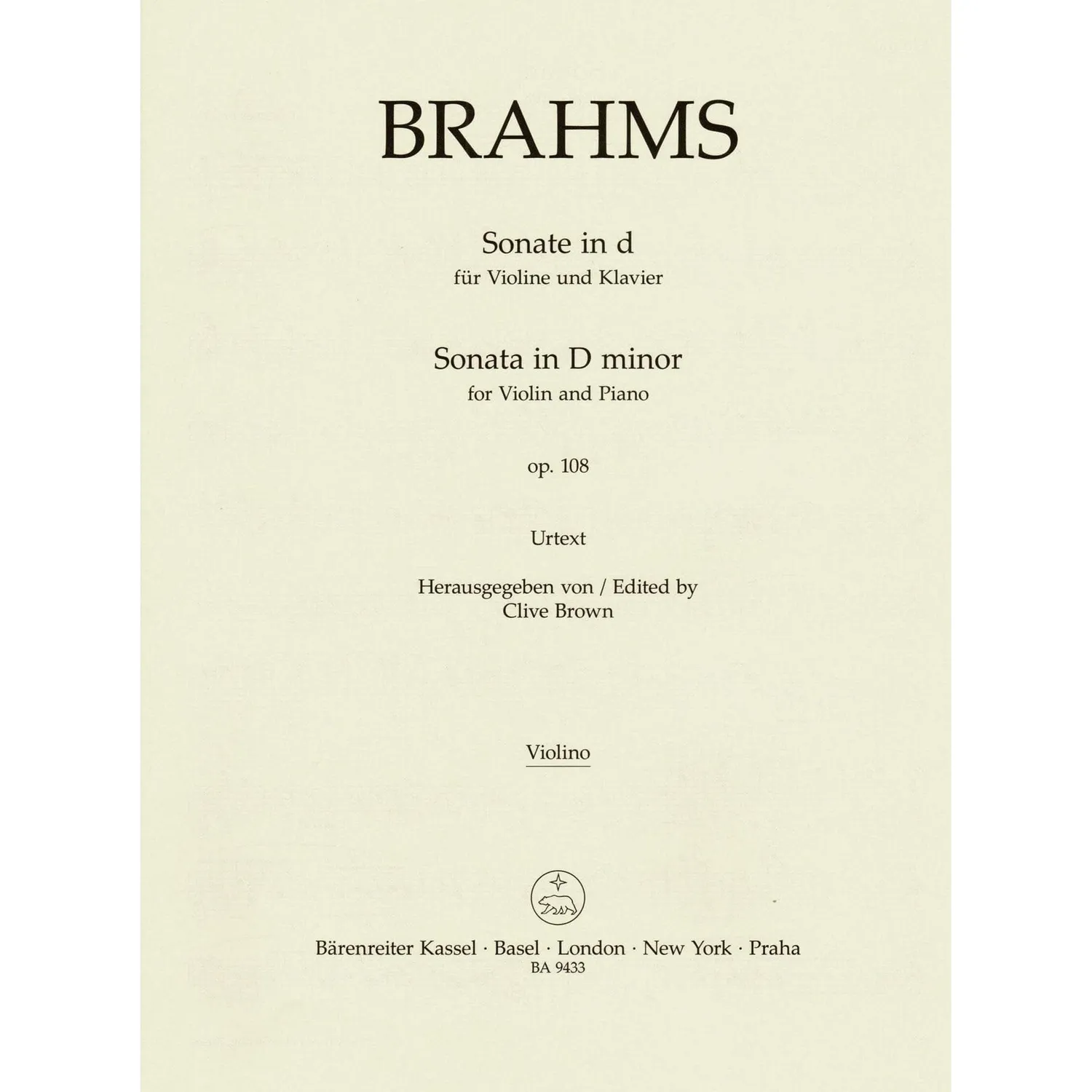 Bärenreiter Brahms Sonate d-Moll Op 108 Noten Violine