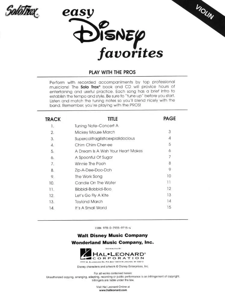 Shar Music Easy Disney Favorites Noten Violine Buch CD