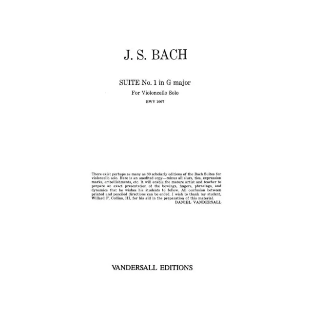 Bach 6 Suiten BWV 1007-1012 Noten Cello Vandersall