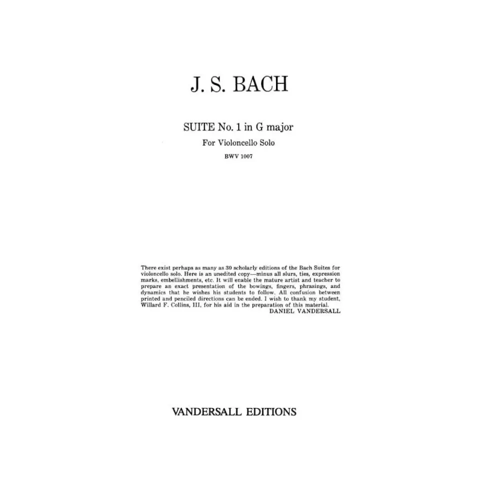 Bach 6 Suiten BWV 1007-1012 Noten Cello Vandersall