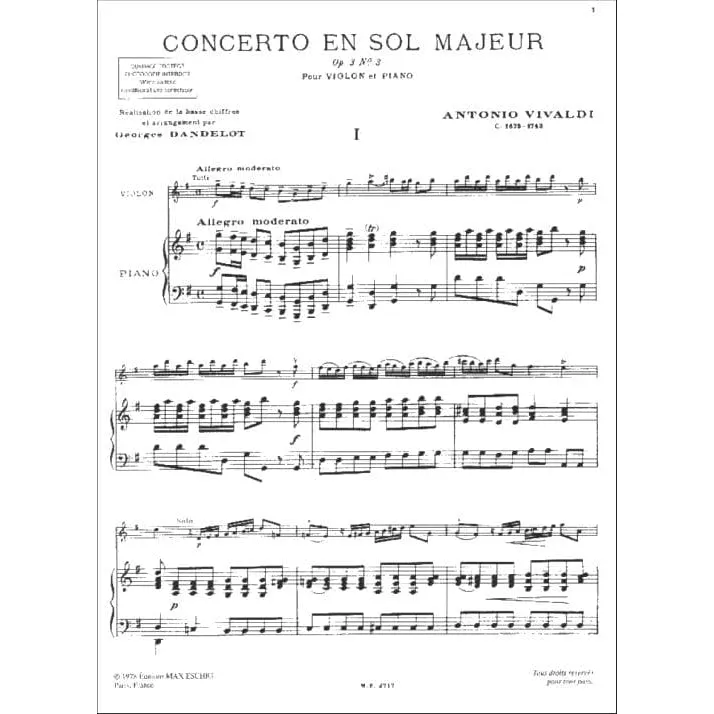 Vivaldi Violinkonzert G-Dur op. 3 Nr. 3 RV 310 Noten