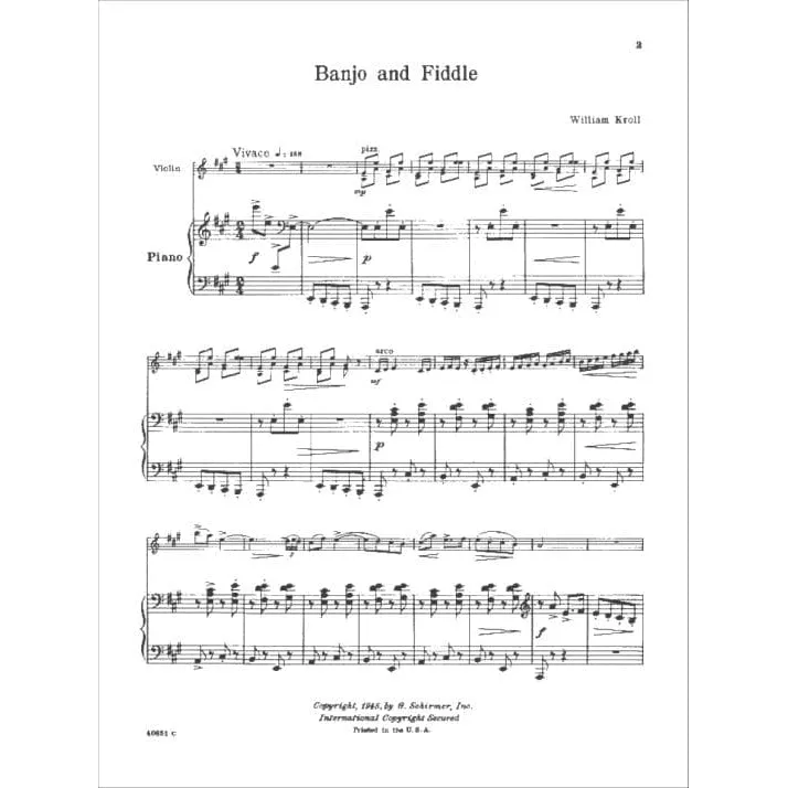 G. Schirmer Kroll Banjo and Fiddle Noten Violine Klavier