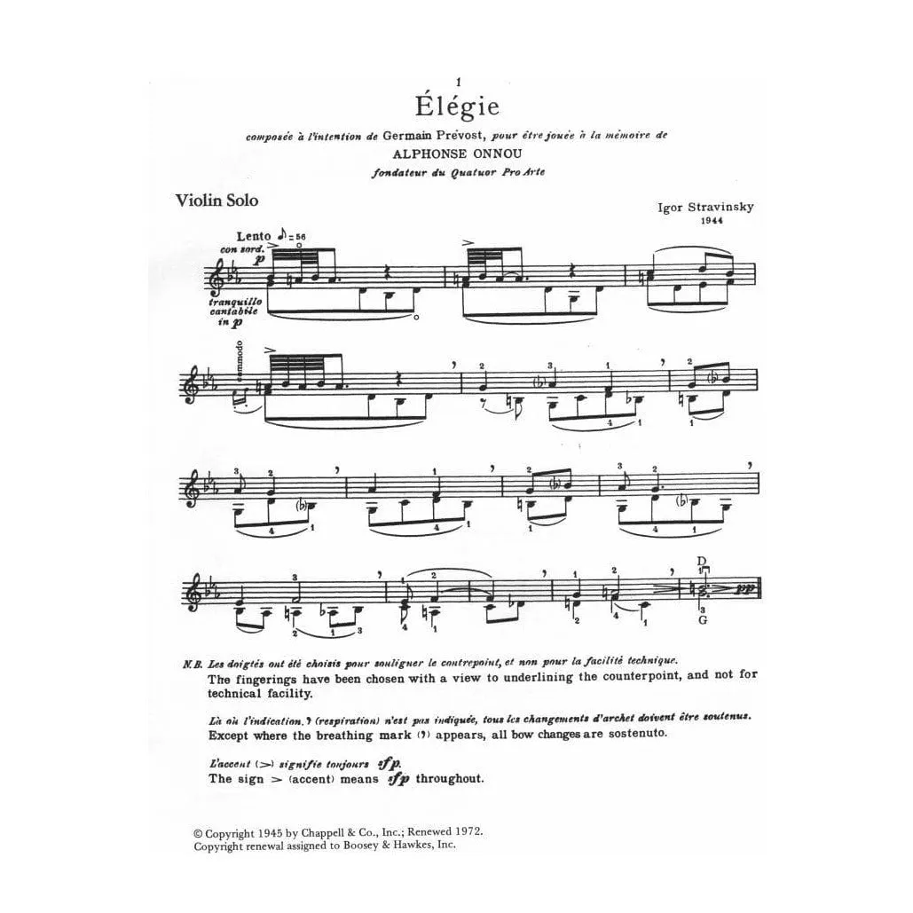 Boosey Strawinsky Elegie Viola Solo Noten Viola Violine