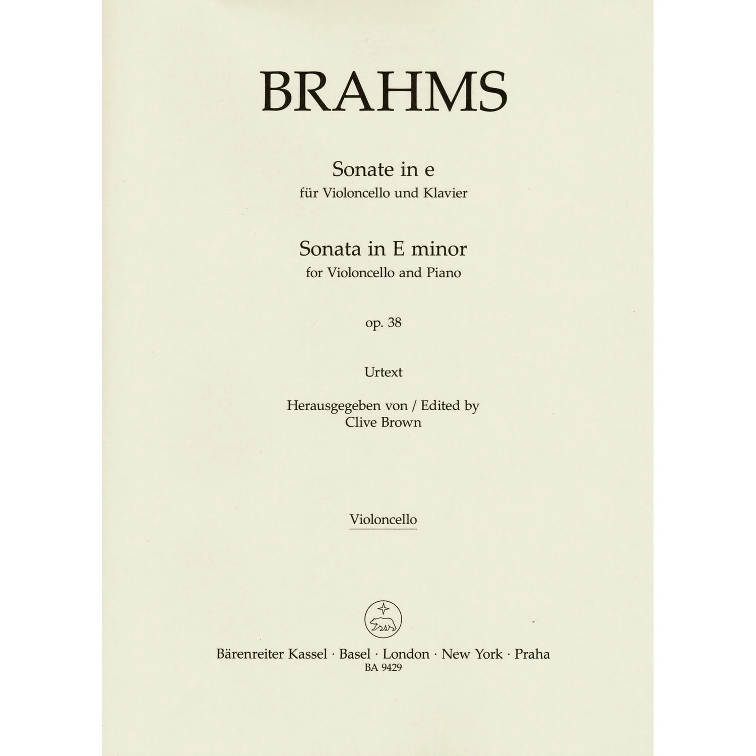Brahms Sonate e-moll Op 38 Noten Cello Klavier Bärenreiter