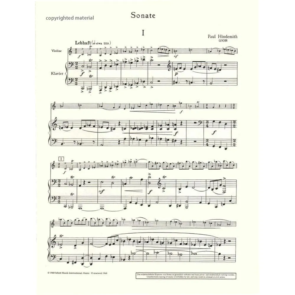 Schott Hindemith Sonate C Violine Klavier Noten