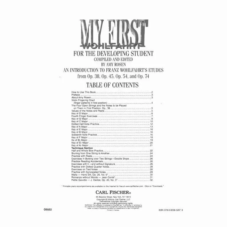 Carl Fischer My First Wohlfahrt Noten Violine Rosen