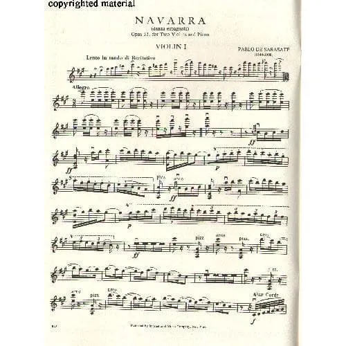 Shar Music Sarasate Navarra Op.33 Noten 2 Violinen Klavier