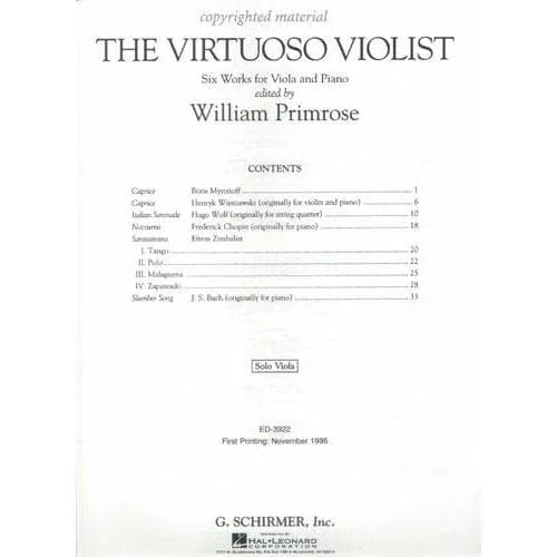 G. Schirmer Primrose Virtuoso Violist Bratschennoten Solo