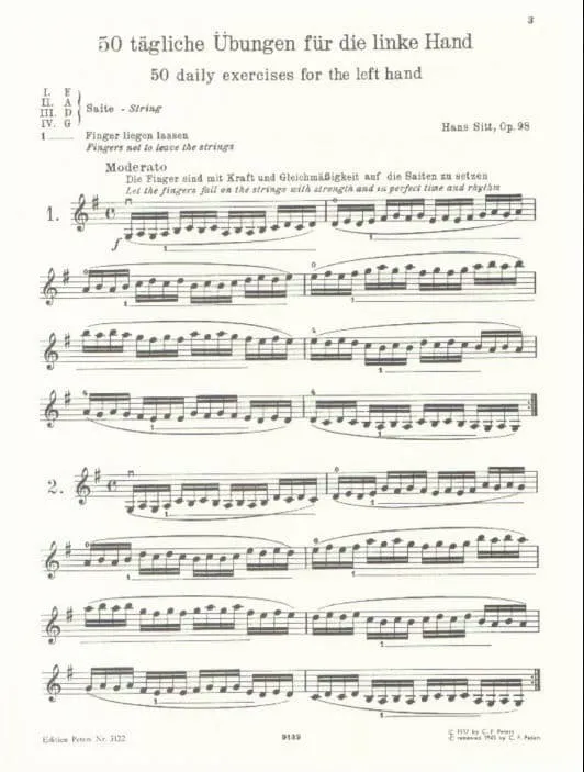 Peters Sitt 50 Daily Exercises Op. 98 Violinnoten Etüden