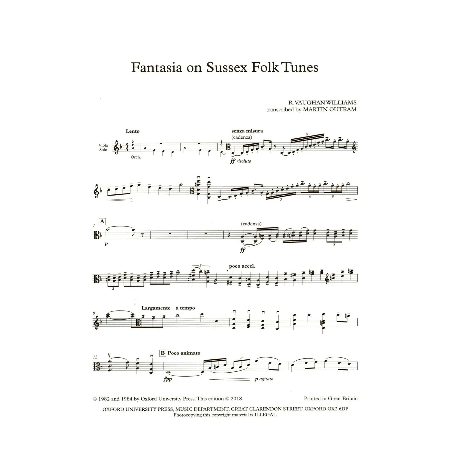 Oxford Vaughan Williams Fantasia Noten Viola Klavier Sussex