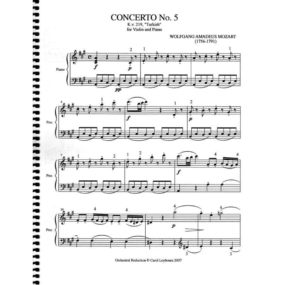 Leybourn Mozart Violinkonzert Nr. 5 KV 219 Klavierbegleitung
