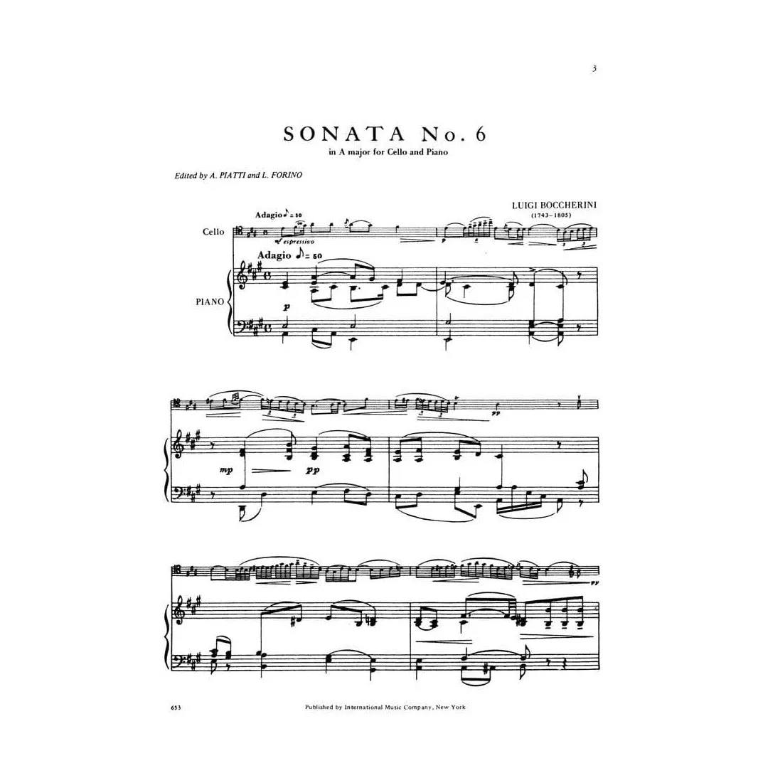 International Boccherini Sonate 6 A-Dur G4 Cello Noten Piatti