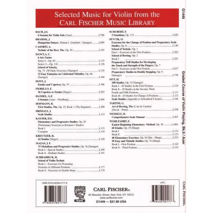 Carl Fischer Auer Graded Course Book 6 Violine Noten