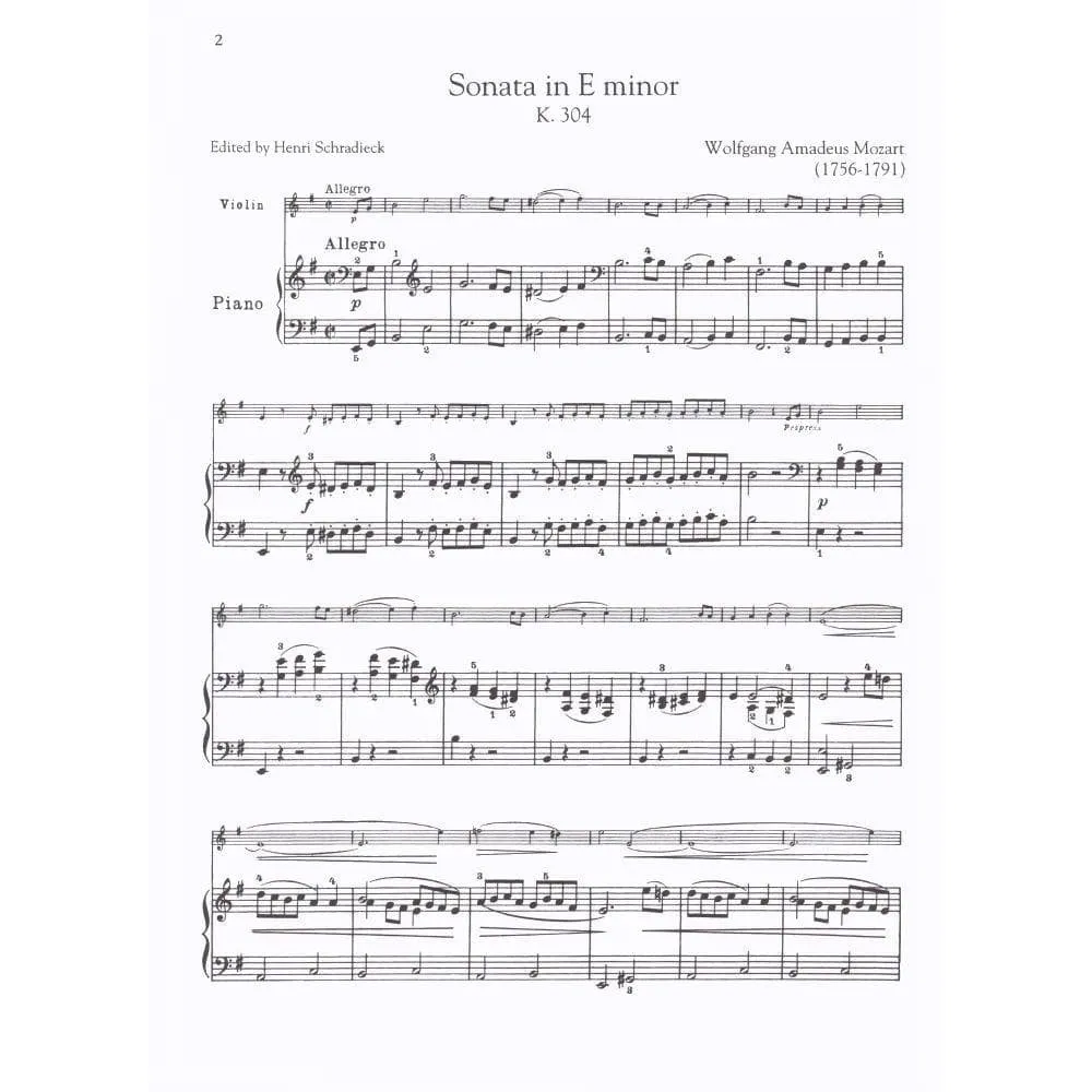 Shar Music Mozart Sonate e-Moll K 304 Violinenoten Violine Klavier