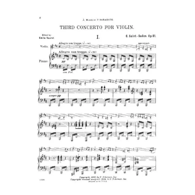 Schirmer Saint-Saëns Konzert Nr 3 Op 61 Violine Noten
