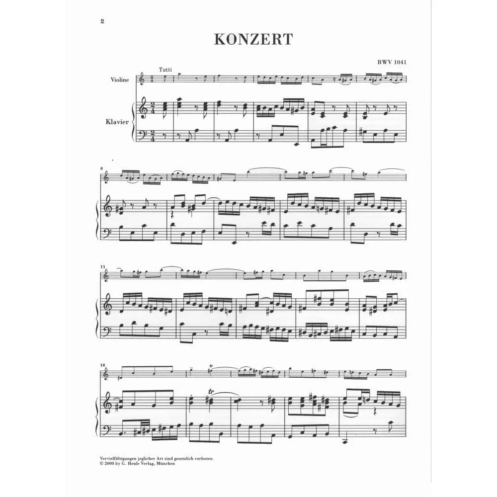 Henle Bach Violinkonzert a-Moll BWV 1041 Violinenoten Urtext