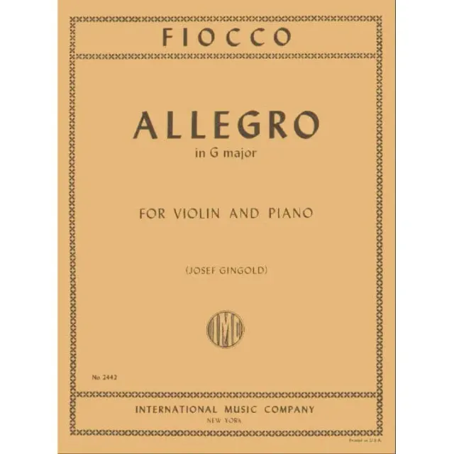 Shar Music Fiocco Allegro Noten Violine Klavier Gingold