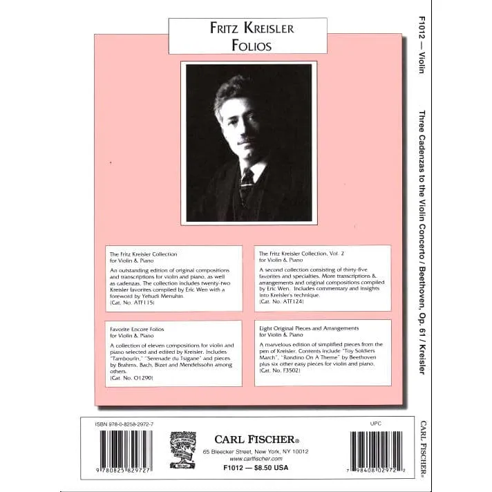Carl Fischer Beethoven Kadenzen Op. 61 Kreisler Violine