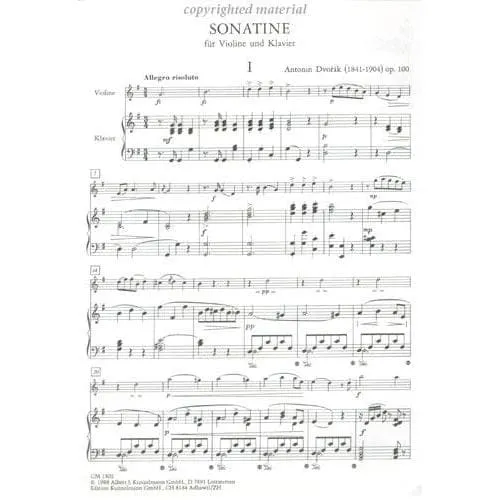 Dvorak Sonatine Op. 100 Violinnoten Violine Klavier
