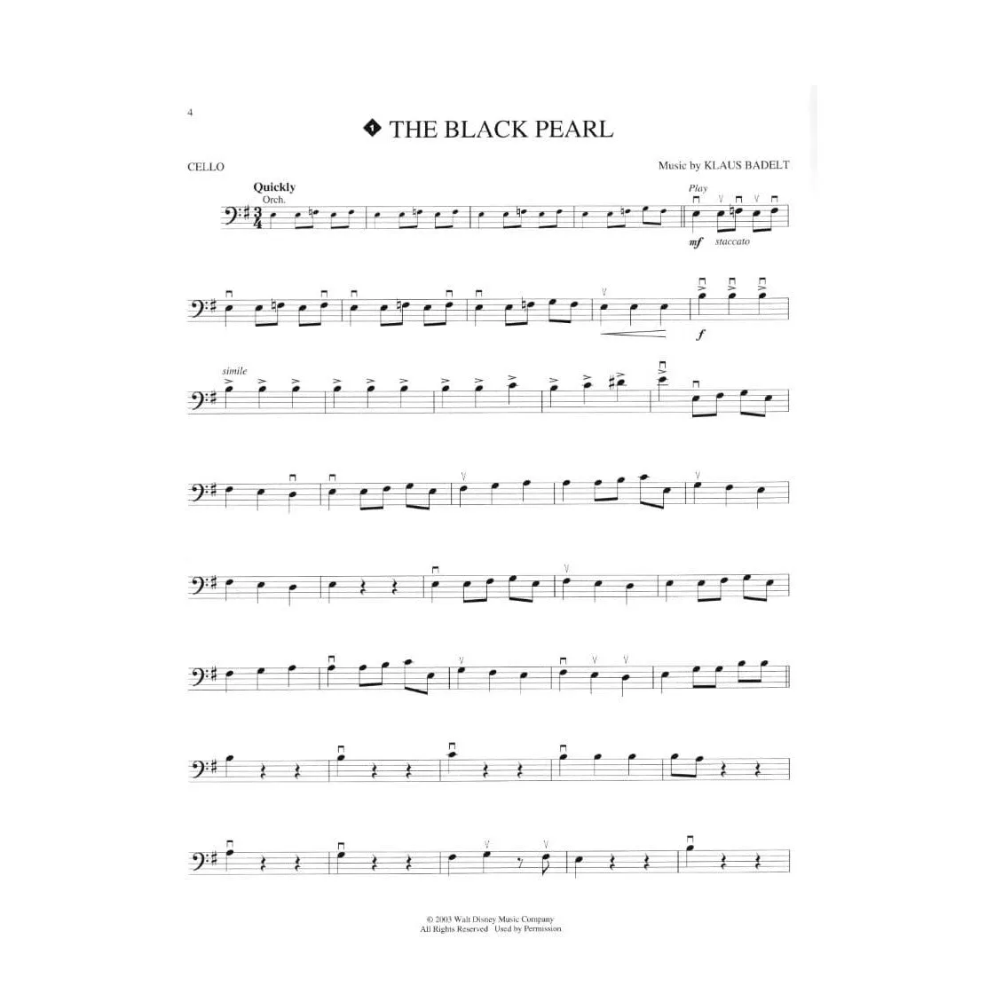 Hal Leonard Fluch der Karibik Cello Notenbuch 16 Stücke
