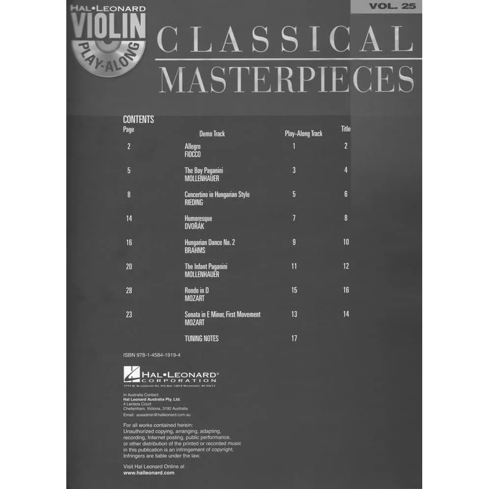 Hal Leonard Violin Play-Along Vol.25 Classical Masterpieces Noten