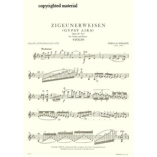 Shar Sarasate Zigeunerweisen op.20 Violinennoten Francescatti