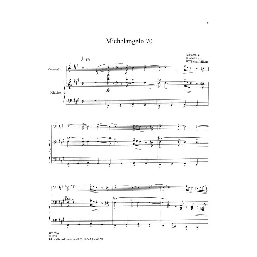 Piazzolla 3 Tangos Cellonoten für Cello und Klavier