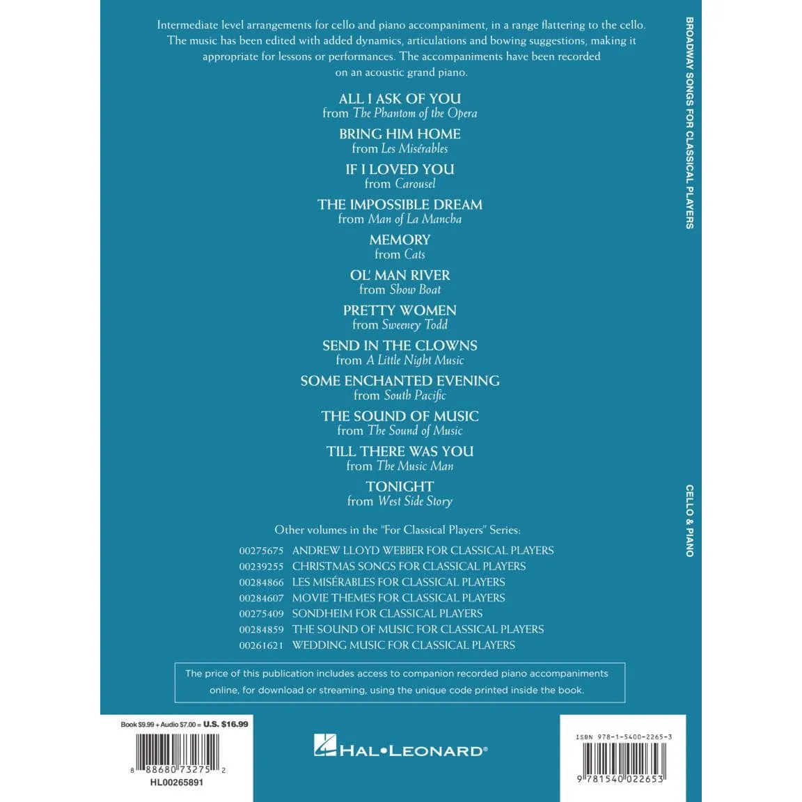 Hal Leonard Broadway Songs Noten Cello Klavier Audio