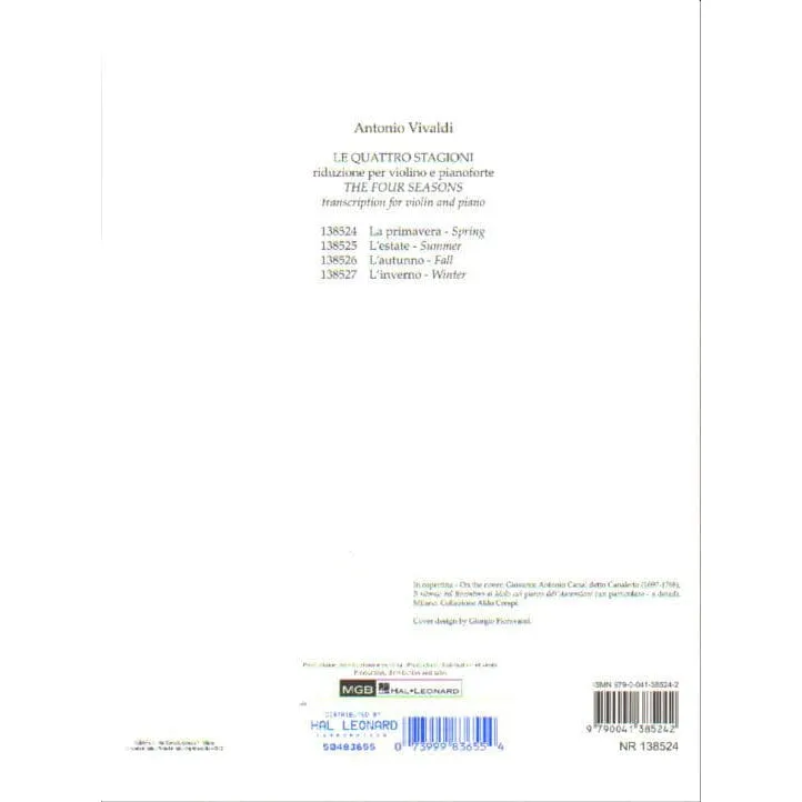 Vivaldi Four Seasons Spring RV 269 Noten Violine Klavier Carnelli