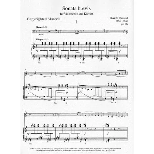 Hummel Sonata brevis op. 11a Cello Noten Klavier
