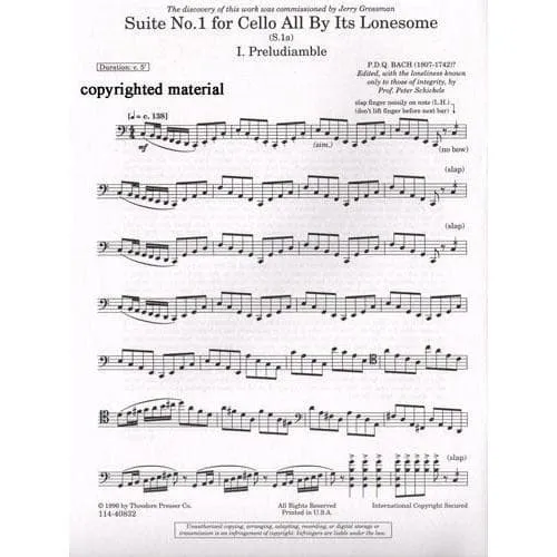 P.D.Q. Bach Suite Nr. 1 Cello solo Noten Schickele Presser