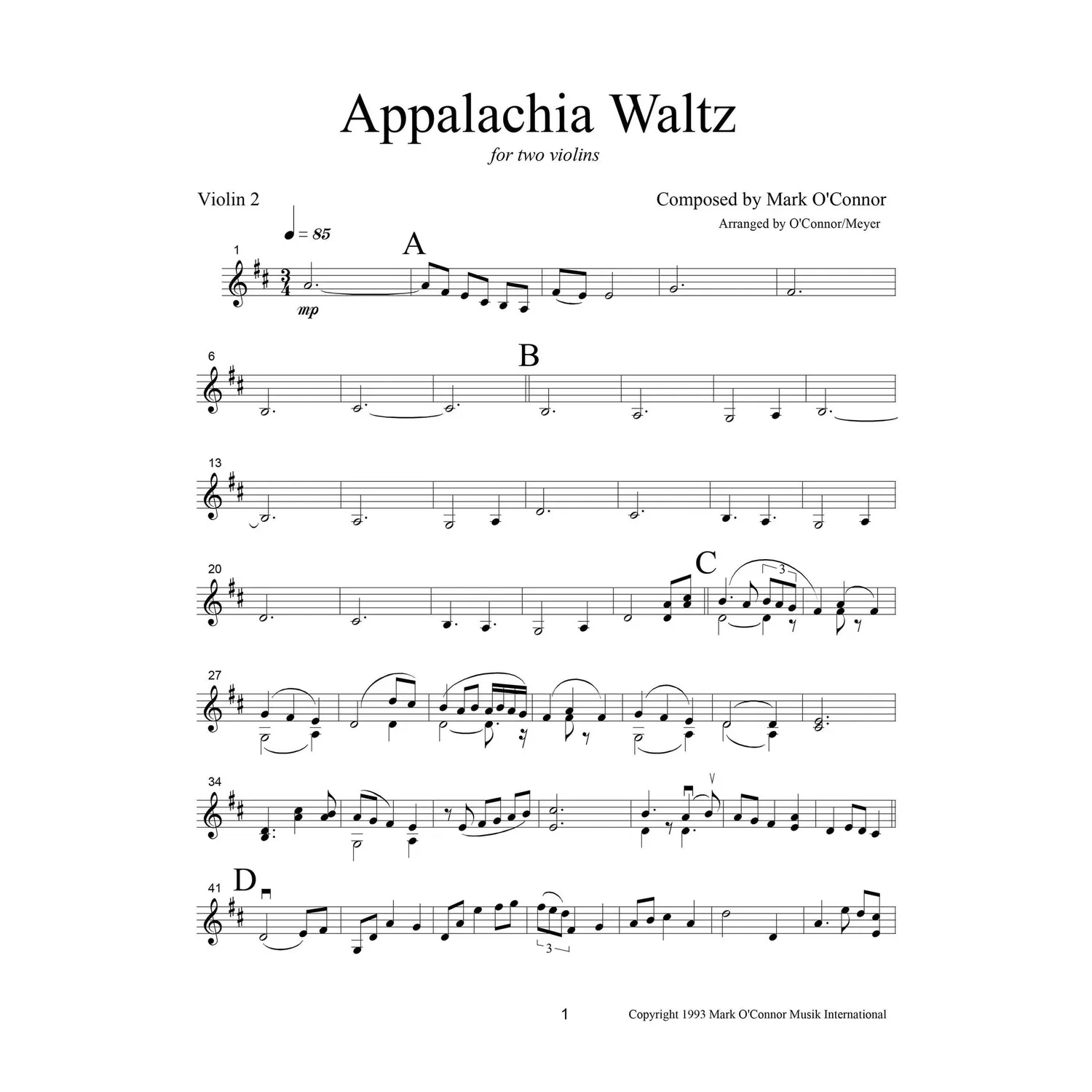 O'Connor Appalachia Waltz 2 Violinen Download