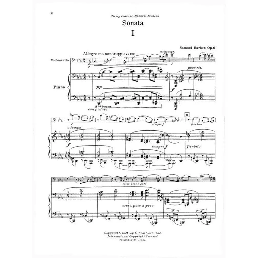 Schirmer Barber Sonata Op 6 Cellonoten Cello Klavier c-moll