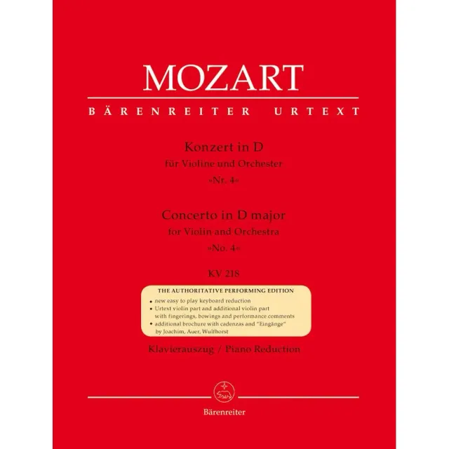 Bärenreiter Mozart Konzert Nr 4 Violinnoten K 218 Urtext